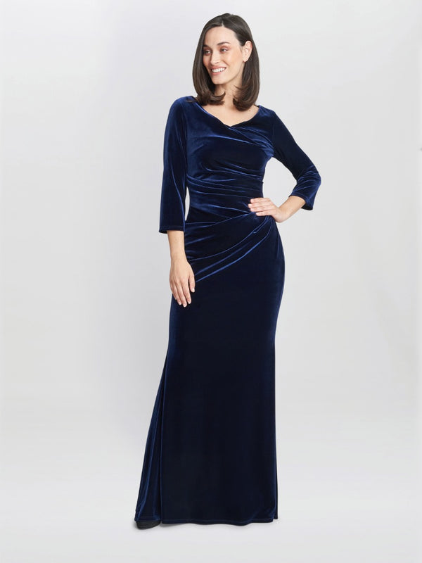 Sophie Velvet Maxi Dress With 3/4 Sleeve