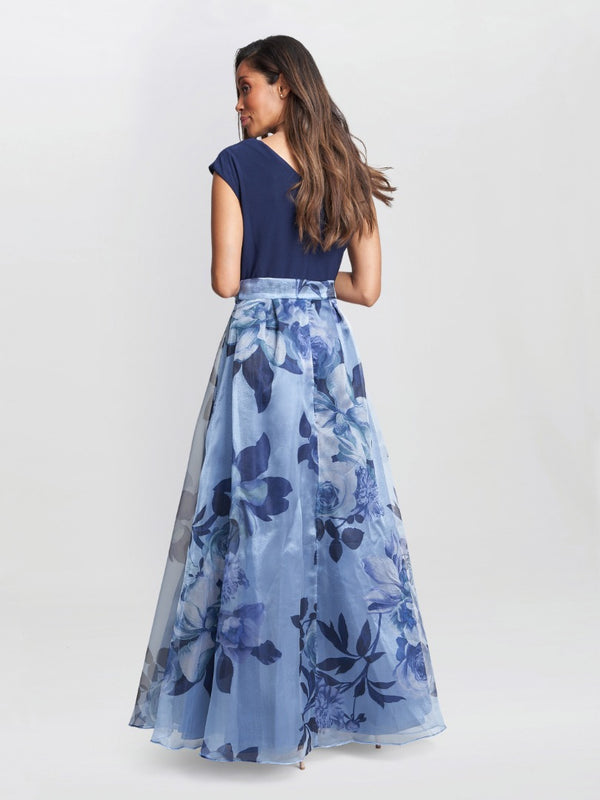 Grace Maxi Printed Dress With Jersey Bodice And Belt