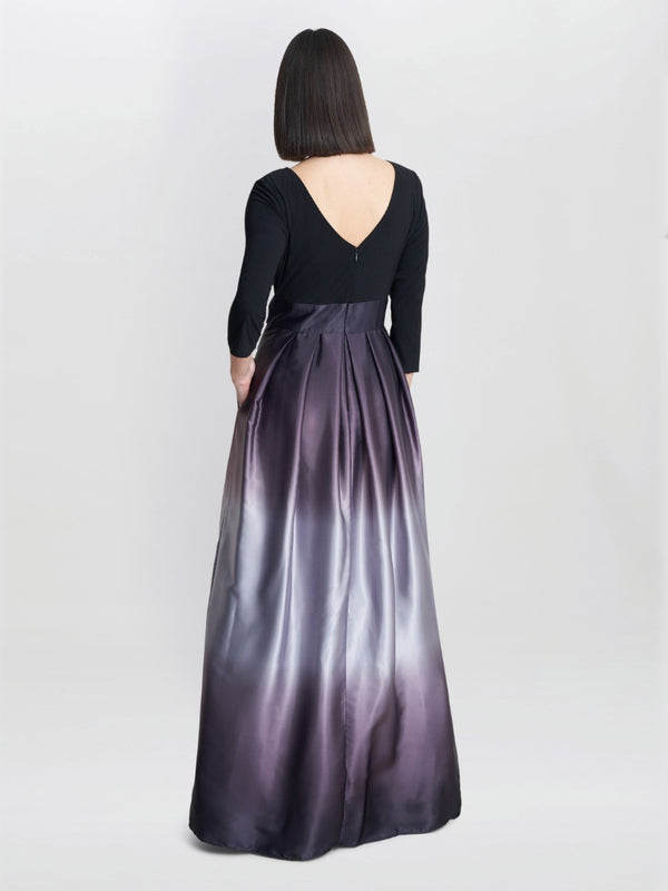 Ingrid V Neck Back Ombre Satin Maxi Dress