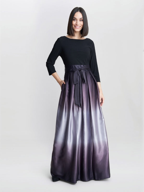 Ingrid V Neck Back Ombre Satin Maxi Dress