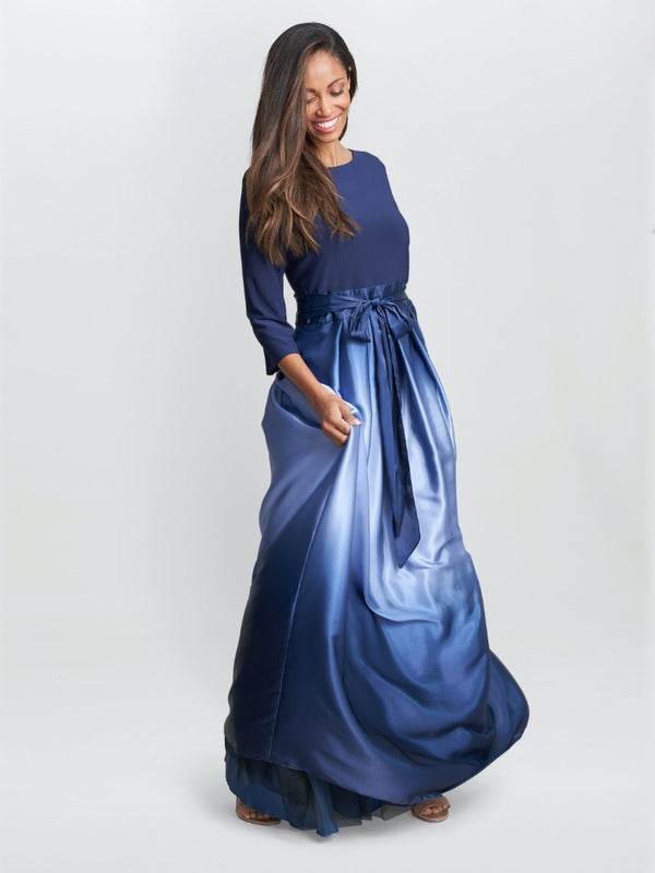 Ingrid V Neck Back Ombre Satin Maxi Dress