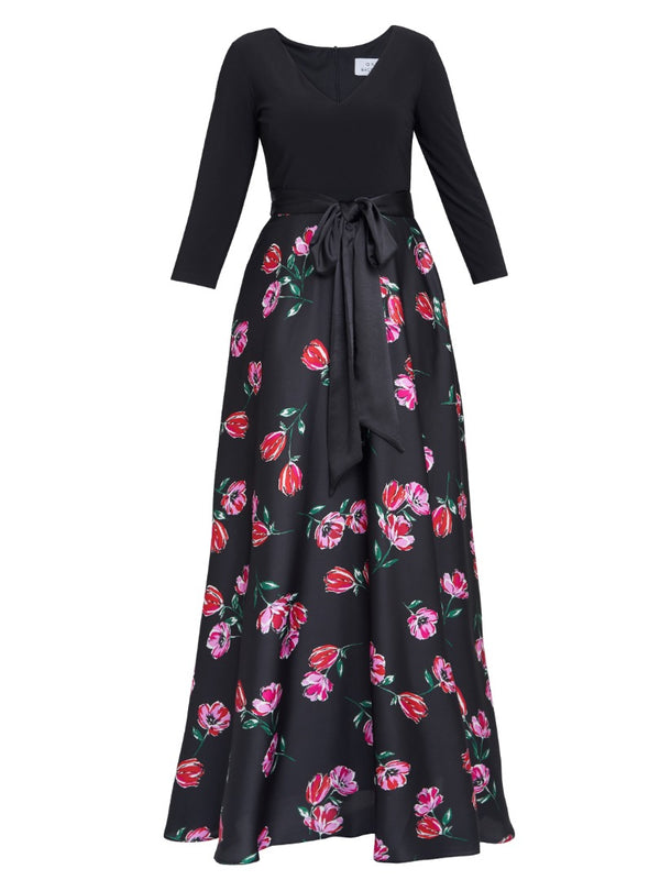 Athena Print Floral Satin And Jersey Dress