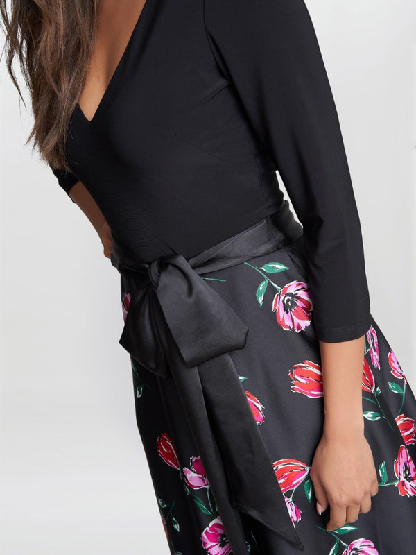 Athena Print Floral Satin And Jersey Dress