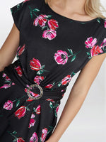 Saffron Floral Print Satin Dress With Buckle