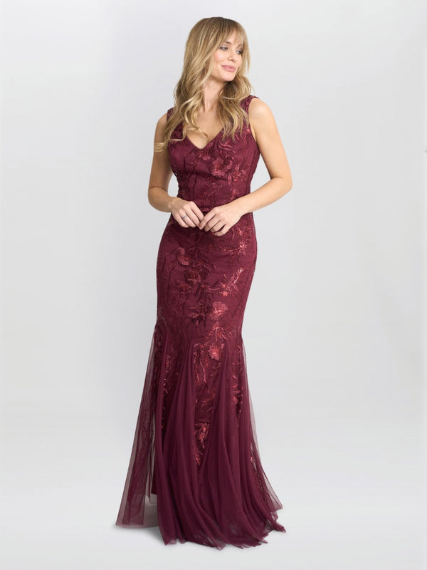 Evie Sleeveless Maxi Embroidered Sequin Gown