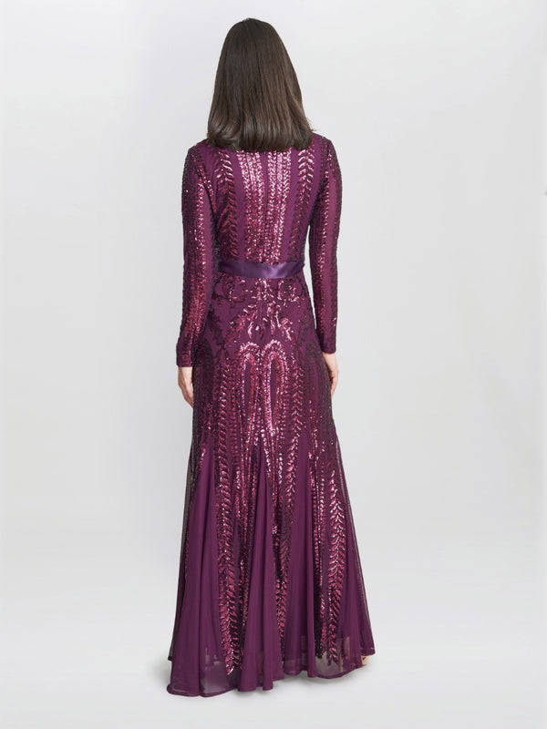 Gwen Long-Sleeved Sequined Gown