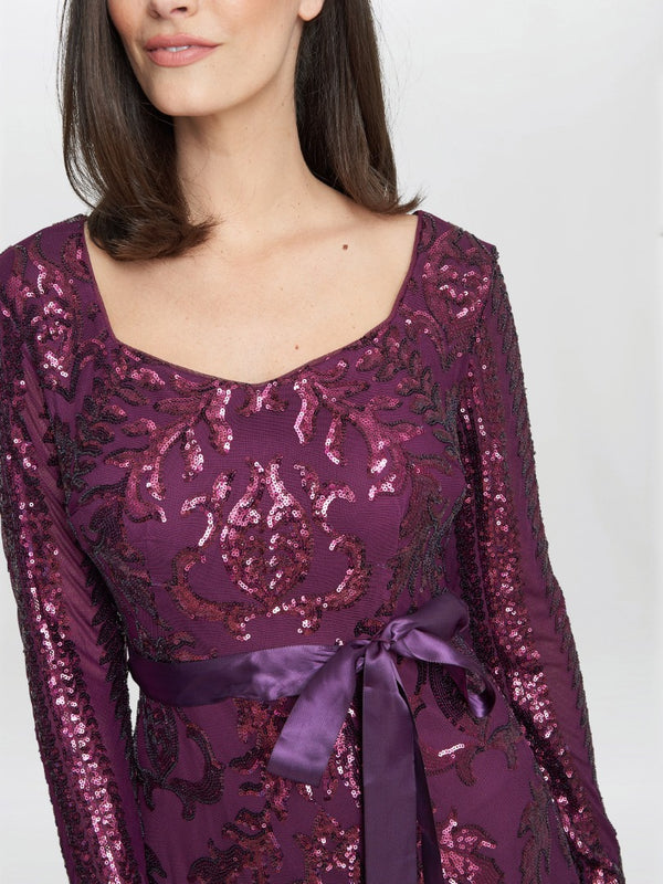 Gwen Long-Sleeved Sequined Gown