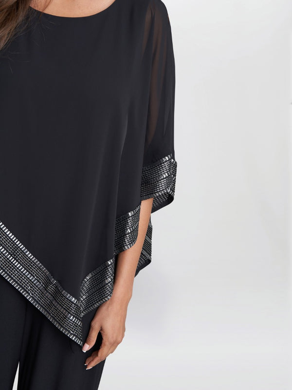 Eve Asymmetrical Cape Jumpsuit With Foil Trim