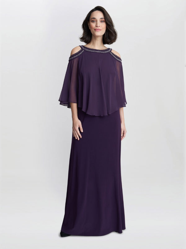 Audrey Cold Shoulder Popover Gown With Beaded Neckline