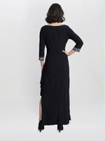 Jean Maxi Jersey A-Line Dress With Keyhole Neckline & Embellishment