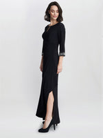 Jean Maxi Jersey A-Line Dress With Keyhole Neckline & Embellishment