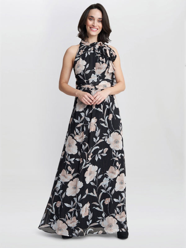 Lexi Printed Maxi Dress With Tie Neckline Detail