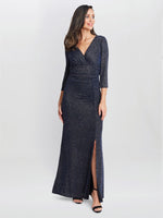 Eugenie Metallic Maxi Dress With Ruched Waist And Front Slit