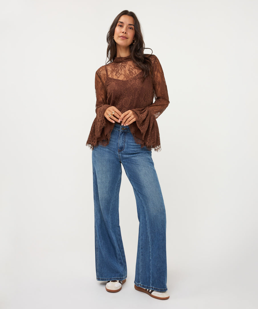 Esqualo Trumpet Sleeve Lace Blouse