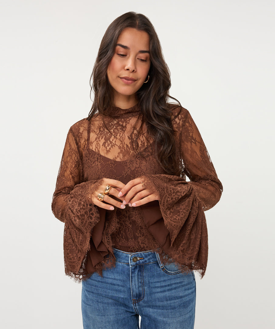 Esqualo Trumpet Sleeve Lace Blouse