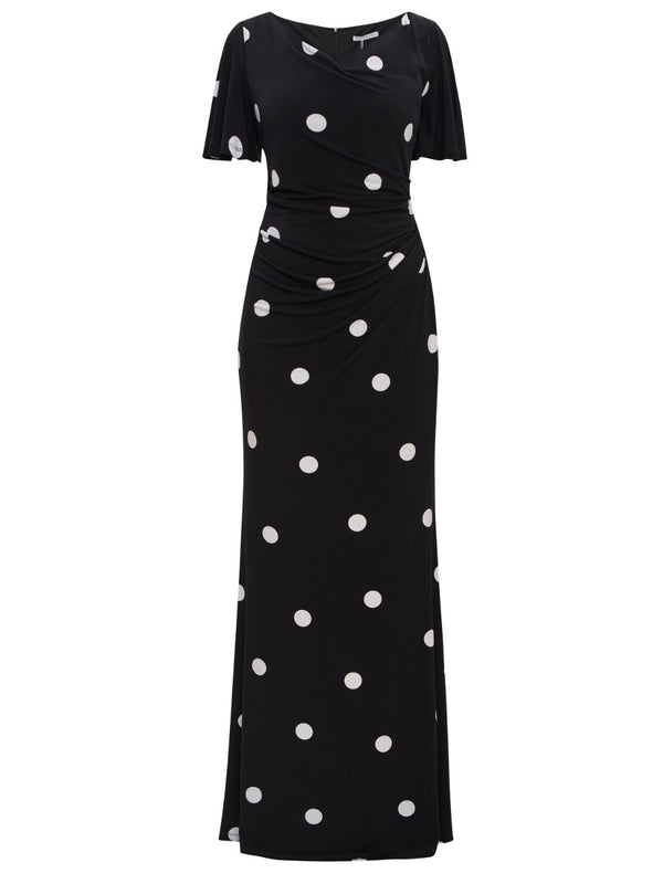 Spaced Spot Jersey Maxi Dress With Tucks