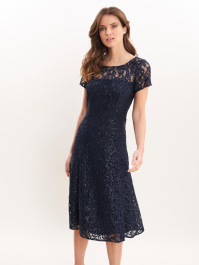 Leanne Cap Sleeve Midi Length Sequin Lace Dress