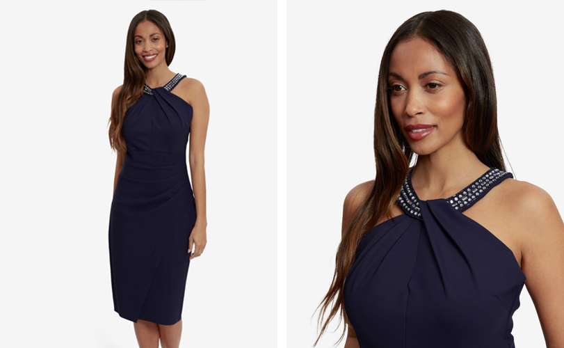 Alex evenings embellished halter clearance sheath dress